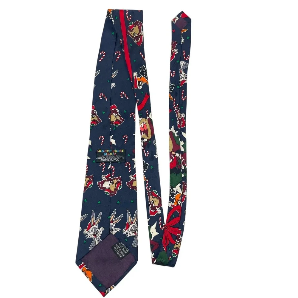 VTG Looney Tunes Christmas‎ Tie Silk 90's  Taz Bugs Bunny 4